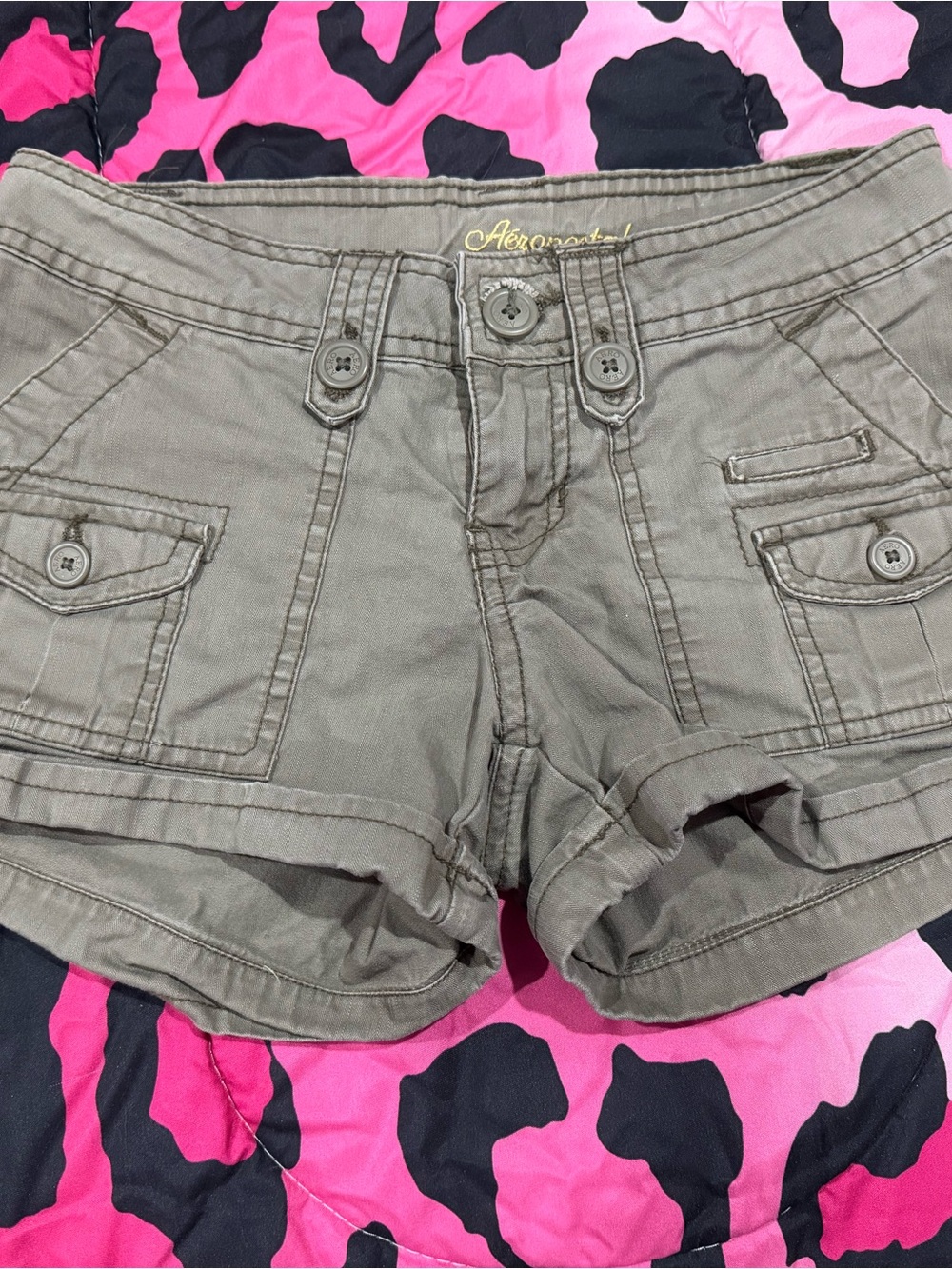 Aeropostale Olive Green Cargo Shorts with Button Flap Pockets